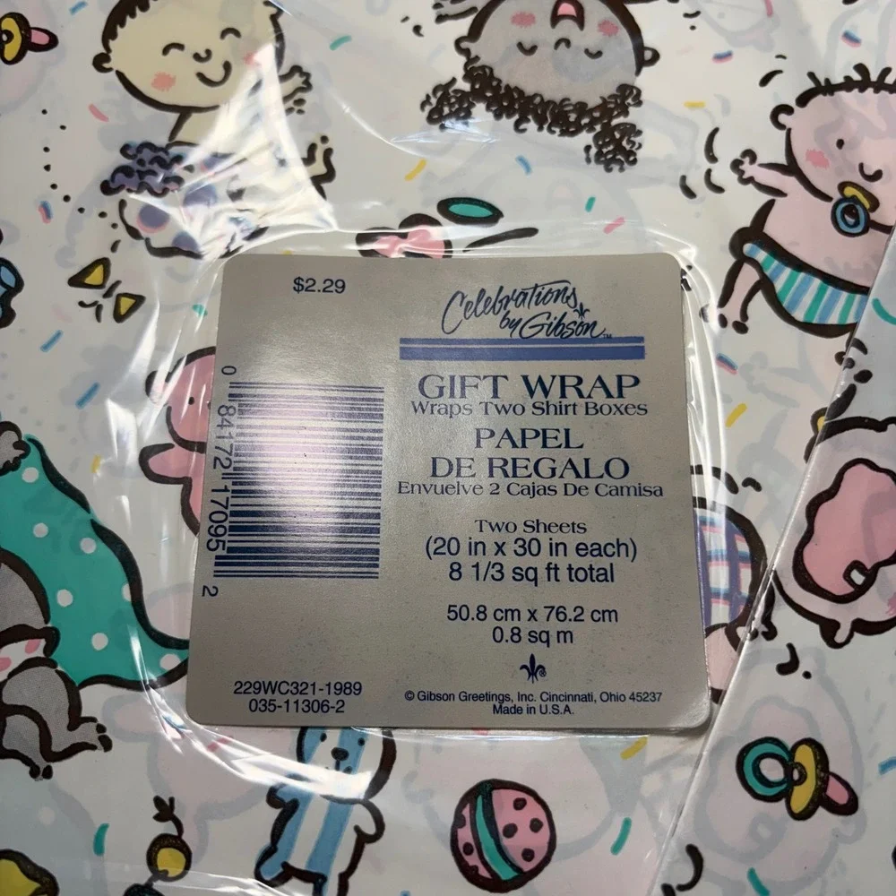 Vintage Gibson Greetings Baby Shower Gift Wrap Lot 3 Packs Rocking Horse Party